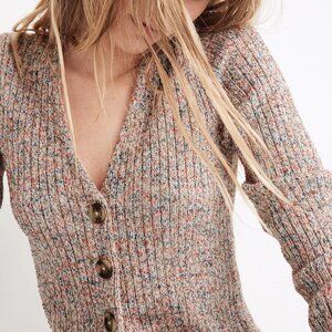 Madewell Marled Shrunken Ribbed Cardigan Sweater
